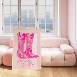 Cowgirl Poster Pink Wall Art Trendy Apartment Decor, Pink Room Decor Aesthetic Poster, Pink Cowgirl Western Decor Preppy Print Retro Posters, Room Decor