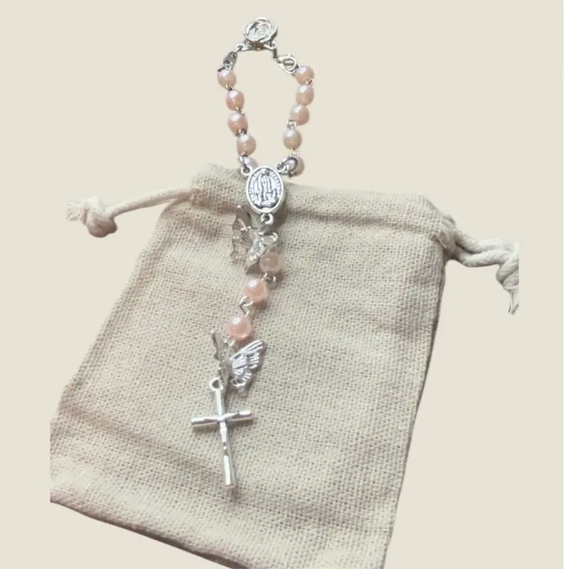 Powder Pink/Butterly Car Rosary