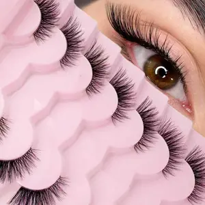 7 pairs Half eyelashes with natural faux mink eyelashes 3D clear band fluffy false eyelashes Natural Look Lashes mini cute super short half eyelash perfect for daily wear, vacation, Halloween, Christmas, and New Year makeup