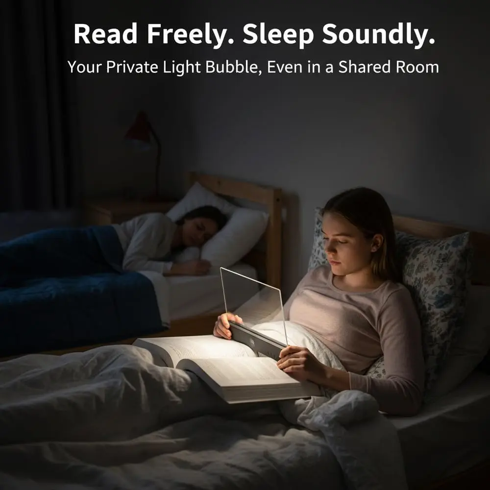Eye-Caring Flat Book Light for Reading in Bed | Rechargeable LED Night Lamp with Auto Sleep Timer