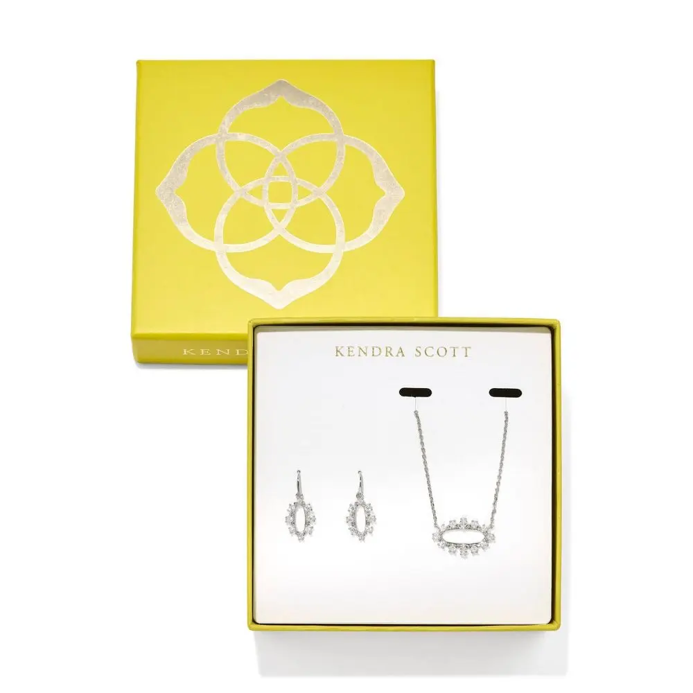 Kendra Scott Crystal Framed Eva Pendant and Emma Huggie Earring Set, Jewellery Gift Set, Jewelry For Women