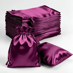 60 Pack Eggplant Satin Wedding Party Favor Bags, Drawstring Pouch Gift Bags 4"x6"