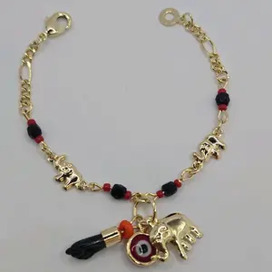 bracelet for KIDS with red eye and elephant Gold-plated  6"inches figaro fashion style KIDS SIZES