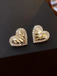 Rhinestone Decorated Heart Shaped Stud Earrings, Fashionable Jewelry for Women for Party, Daily Clothing Decor, Trendy All-match & Exquisite Jewelry for Birthday Gift, Gifts for Her, High Quality Earrings