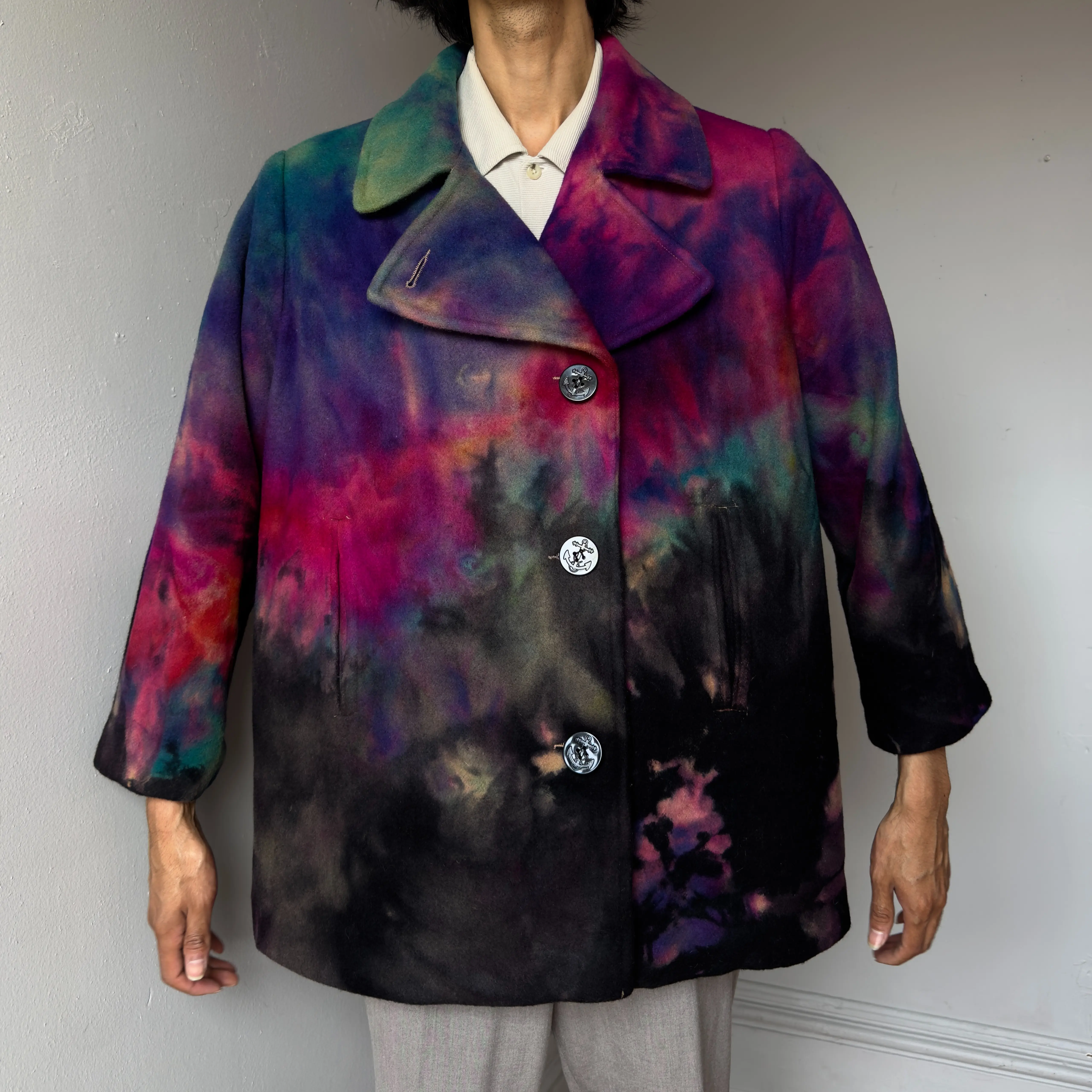 Women’s 16W Galaxy Rainbow Wool Coat button up soft jacket