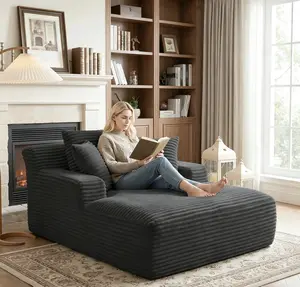 67‘’ Oversized Boneless Chaise Lounge, Upholstered Sofa Bed with Throw Pillows and Armrests, Indoor Sleeper Chair Luxurious Plush Corduroy Chair Bed for Living Room No Assembly Required,Gray