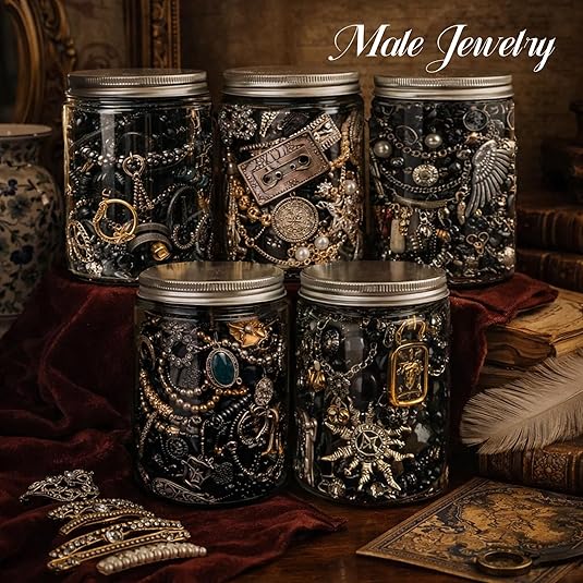 Men's Jewelry Jar Set -25-60 piece jewelry box, Men's Gift Set (necklace, earrings, ring, bracelet, keychain) - Unique birthday gift Men's Jewelry Jar Set -25-60 piece jewelry box, Men's Gift Set (necklace, earrings, ring, bracelet, keychain) - Unique birthday gift