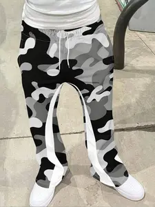 Ink camouflage style casual pants, graffiti sports pants, fitness sports pants, men's and women's street style retro flared pants, perfect gifts for trendy clothing