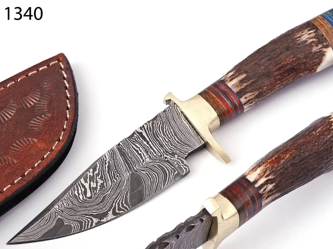Custom Handcrafted Damascus Steel Fixed Blade Skinner Knife Outdoor Knife With Sheath