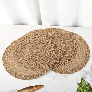 4/6/8count Jute Placemats with Wavy  Design, Non-Slip Table Mats for Dining Table Decoration