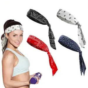 4 Pieces Tie Headbands for Men Women, Motorcycle Sports Hair Band Bandana Sports Headbands Elastic Sweat Wicking Karate Headband Adjustable Non Slip Hairband for Yoga Workout