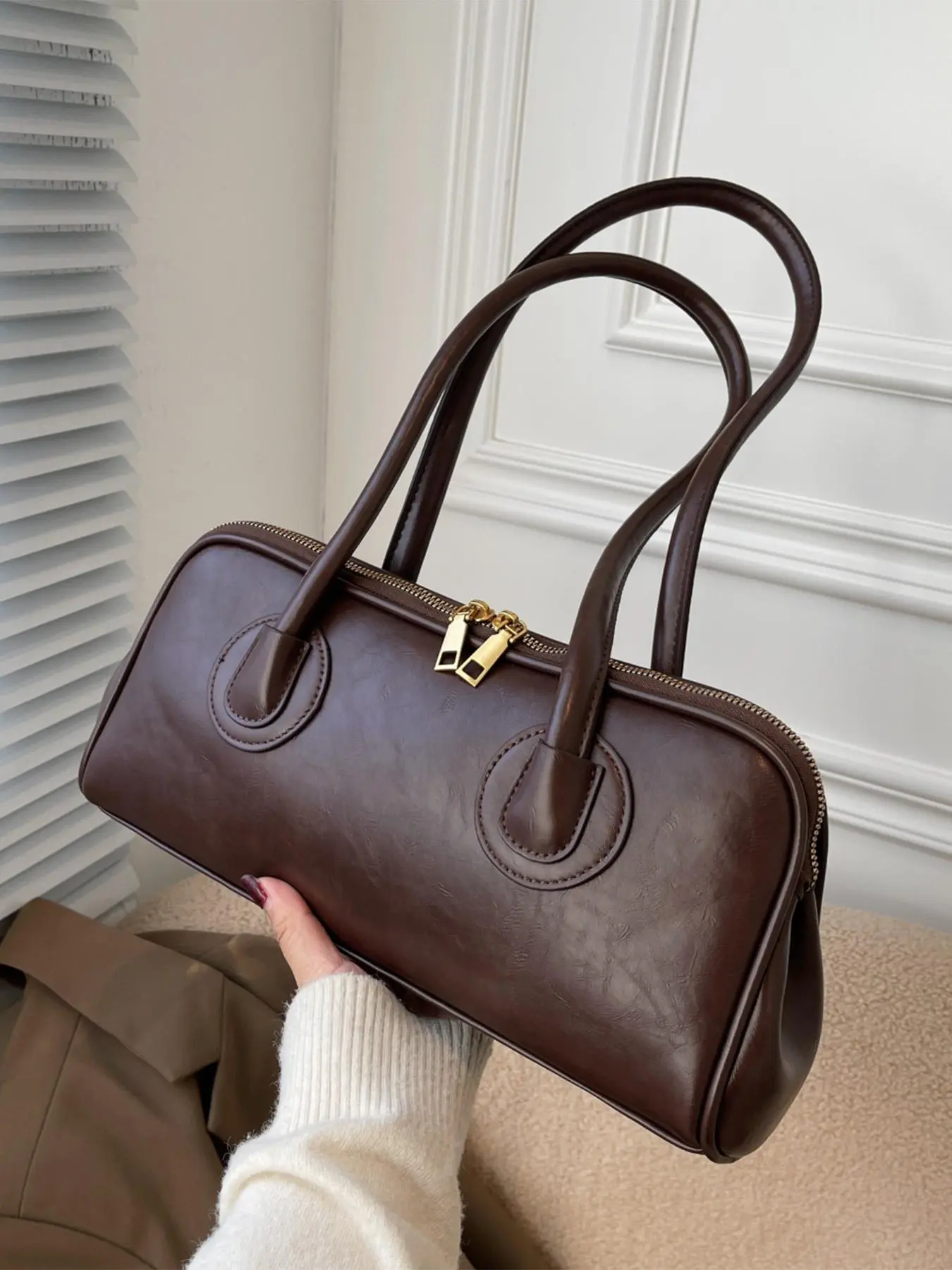 Women's Solid Color Double Zipper Baguette Bag, Fashionable PU Leather Shoulder Bag for Daily Used, Casual Trendy Versatile High-quality Daily Commuting Bag, Double Zipper Purse, Classic Shoulder Bag