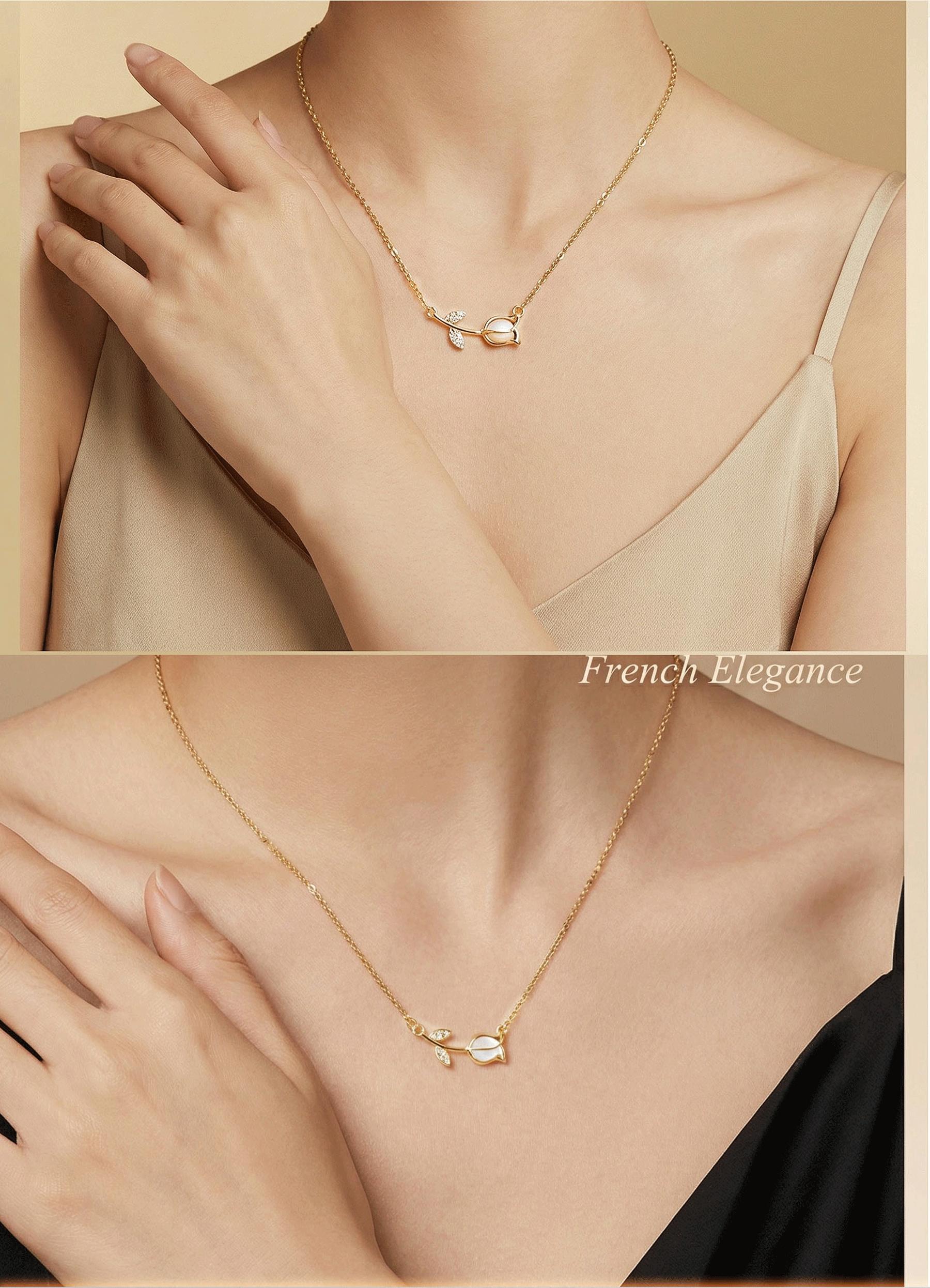 Dainty Gold Tulip Shell Zircon Pendant Necklace - Summer Daily & Party Ready Statement Jewelry gift accessories
