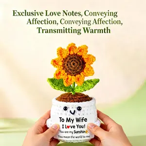 Mini Fun Sunflower Plant Pot, Crochet Artificial Flowers, Perfect Gift for Wife, Girlfriend, Valentine's Day, Christmas, Women's Day, Wedding Anniversary