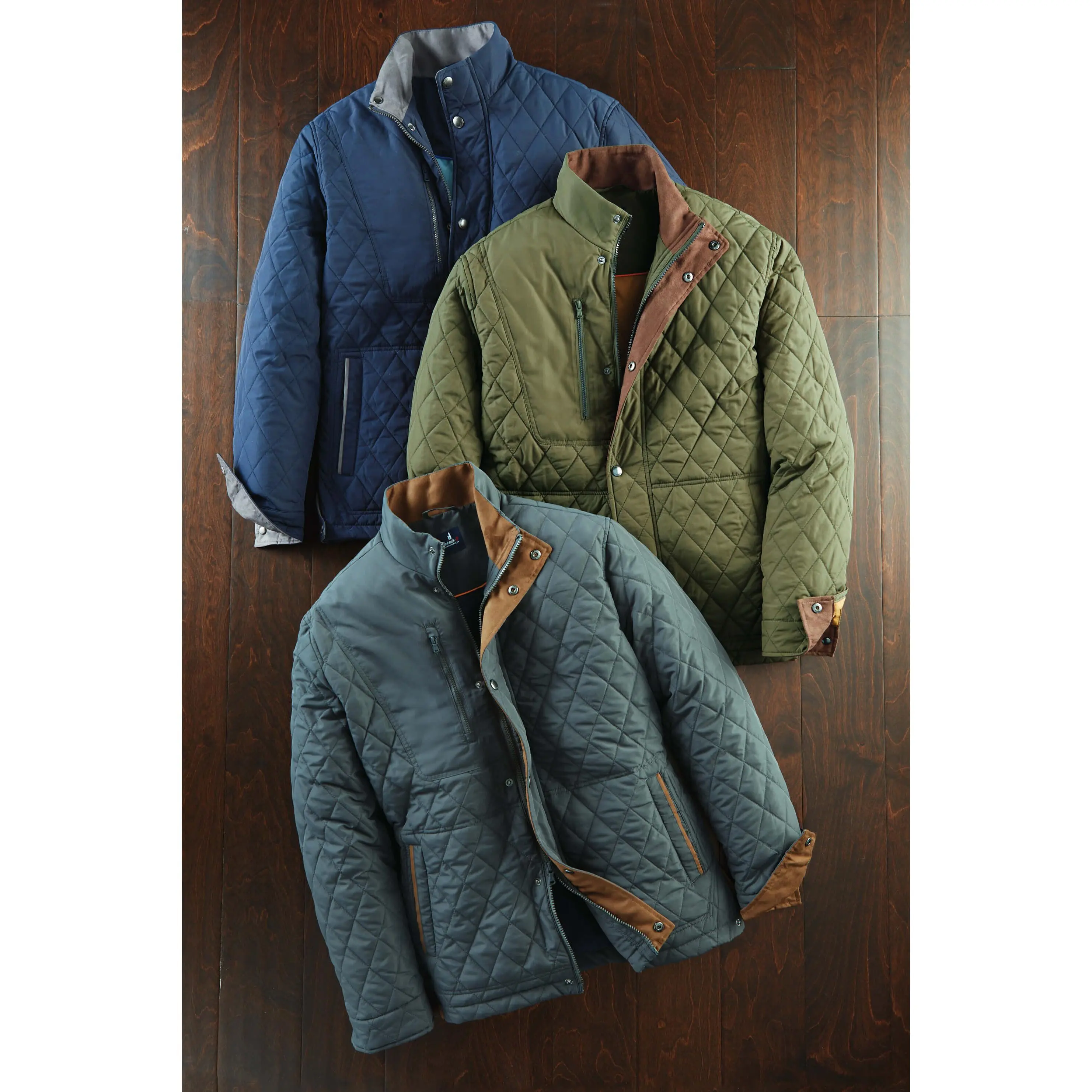 Women's Casual Quilted Barn Coat with a Stand-Up Collar, 2-Way Zip Front, Magnetic Pockets, and Elbow Patches, Tops, Coats