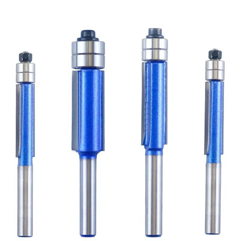 4PCS Flush Trim Router Bit Set, 1/4 Inch Shank, Top & Double Bearings, Shank Mount, Carbide Router Accessories & Parts for Woodworking Edge Trimming