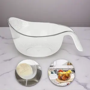 Multifunctional Rice Strainer with Handle, BPA-Free Transparent Plastic Colander Basket, Sturdy Kitchen Draining Basket for Rice Vegetables Fruits Cheese Coffee Filter, Portable Kitchen Utensils