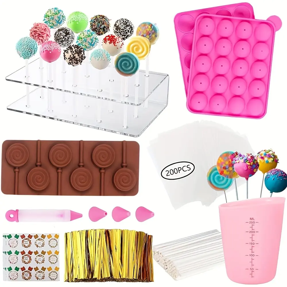 717 pieces, Cake Pop Mold Set, Lollipop Cake Pop Making Set, includes cake pop stand, cake pop sticks and packaging, decorative pen, 4 nozzles, measuring cup.