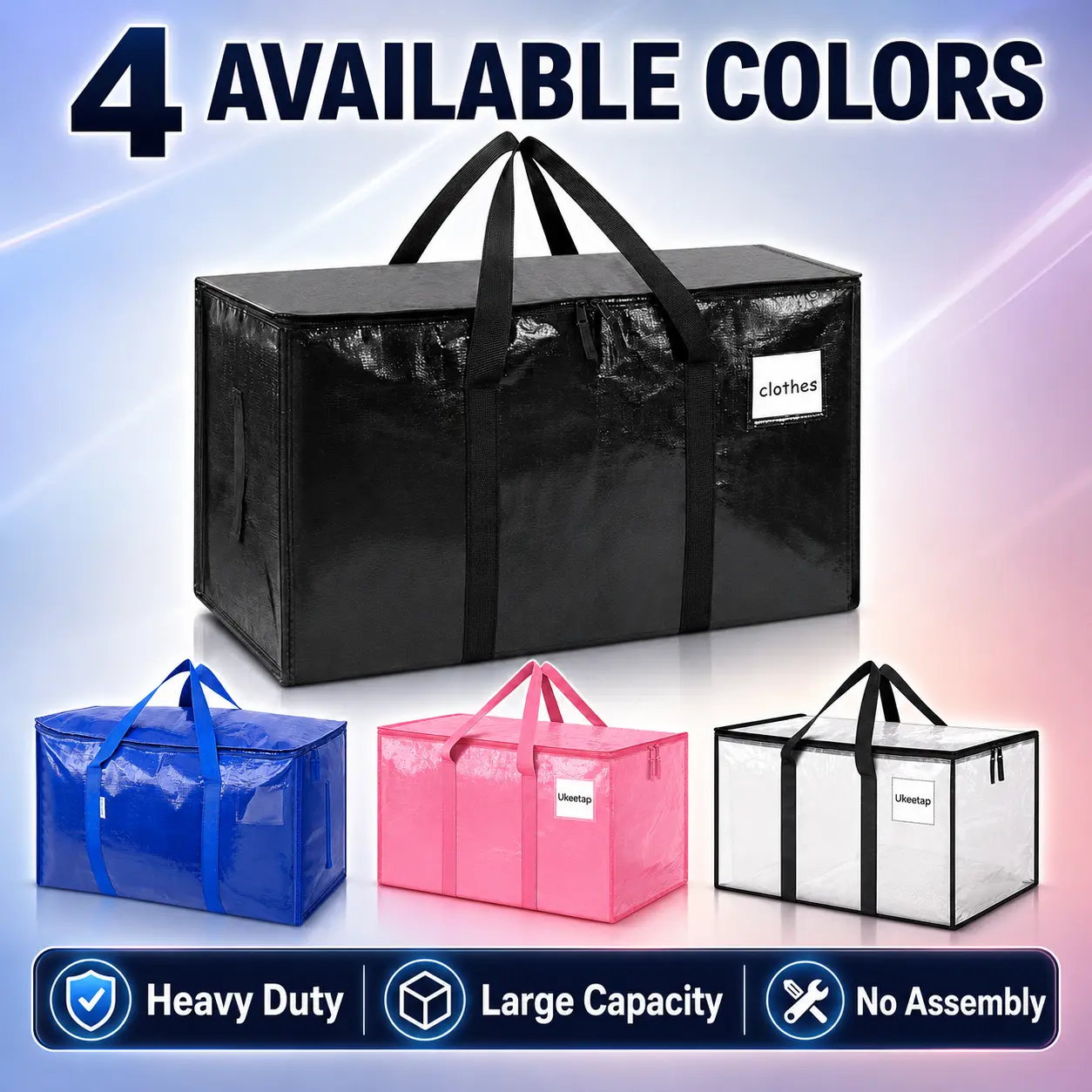 6 Pack-Extra-Large Heavy-Duty Moving & Storage Bags with Handles, Zippers, Foldable Space-Saving Totes for College Dorm, Home Organizer Supplies