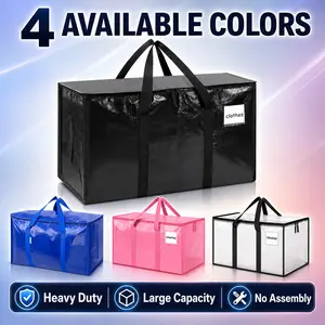 6 Pack-Extra-Large Heavy-Duty Moving & Storage Bags with Handles, Zippers, Foldable Space-Saving Totes for College Dorm, Home Organizer Supplies