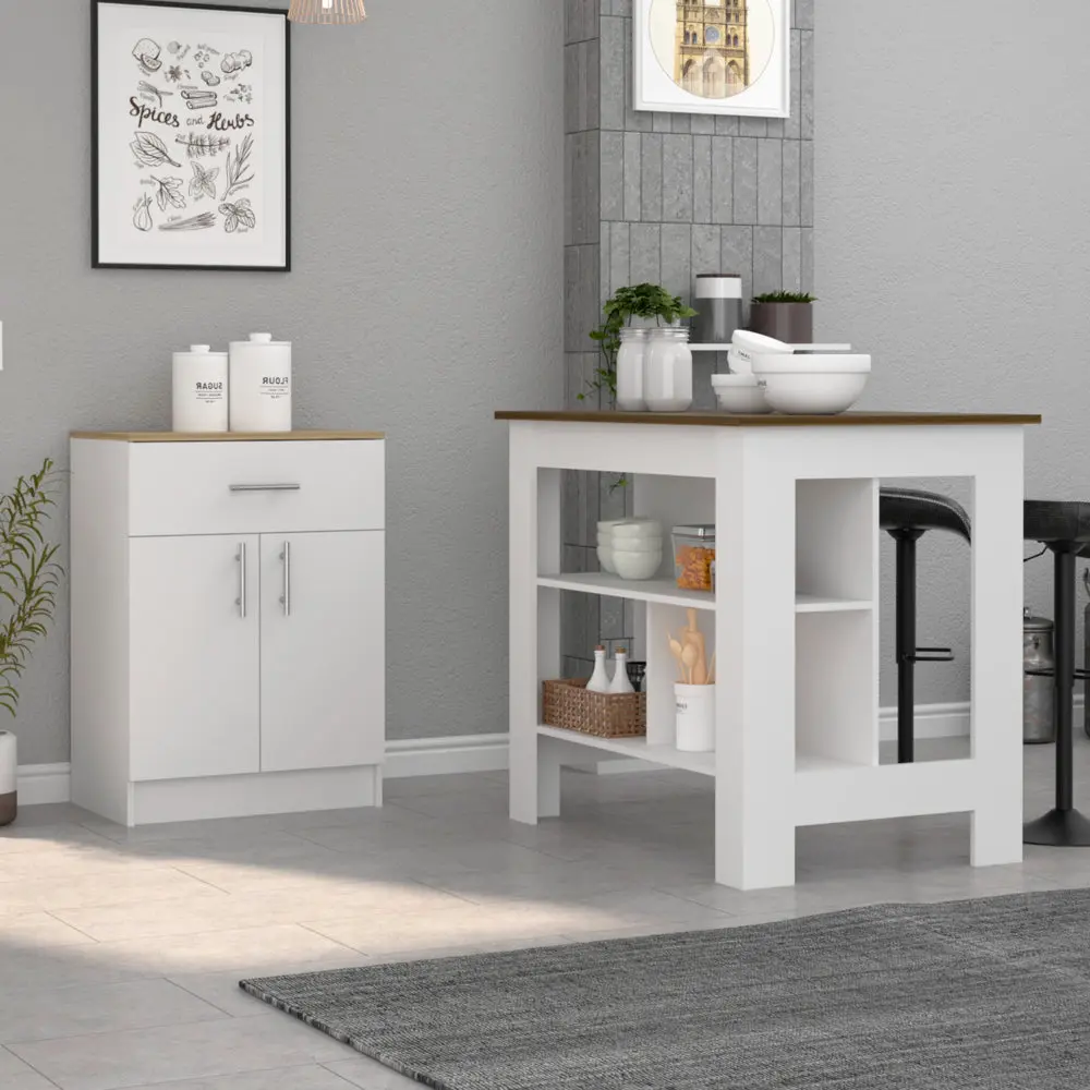 Dreamzon Modern 2-Piece Kitchen Cupboard Set - Kitchen Island, Pantry Cabinet with Storage, Available in White/Walnut/Light Oak Indoor Furniture Cupboards & Cabinets