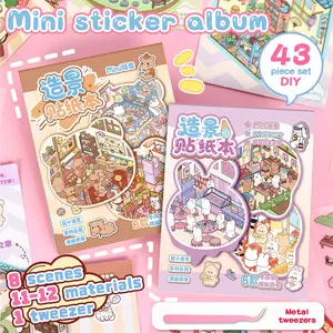 Four Seasons Creative DIY Toy Mini Small Size 3D Scene Sticker Book, Reusable Landscape Stickers for Kids' Handbooks and Journals