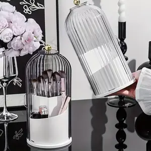 360° Spinning Toothbrush & Makeup Brush Organizer, Dustproof, Anti-Slip, Drainage Design, 3 Slots, Transparent Premium Plastic Brush Holder