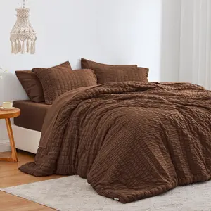 Seersucker Brown King Size Comforter 7,, King a Bag Comforter with Comforter, Flat Sheet, Sheet, Pillowcase and Pillow Sham