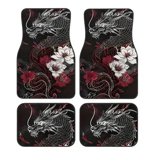 4-Piece Dragon Pattern Universal Car Floor Mats, Fits Sedans Suv Trucks, All-Weather Polyester Fiber Interior Accessories, Unisex Gift