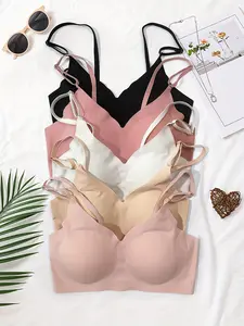 Women's 5 Pcs Seamless Wireless Bra Soft Breathable Pushup Comfort Lingerie Wear Under Clothes Minimalist Basic Lighter 5Pcs Preppy Vneck Underwire Unlined Underwear Sets Durable Shape Retention All-Day Comfort Versatile Style Womenswear Casual tiktokshop