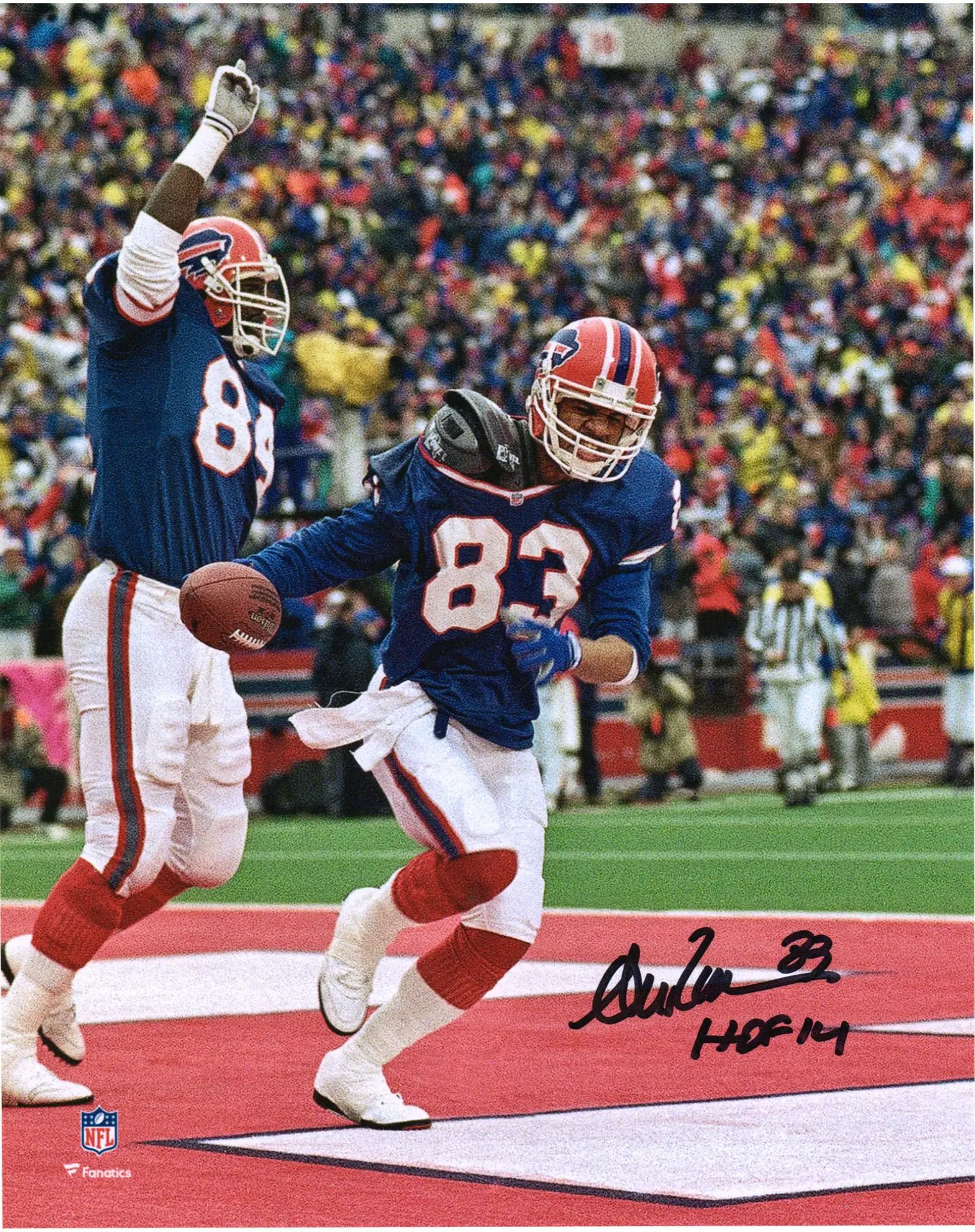 Andre Reed Buffalo Bills Autographed 8" x 10" Playoff Touchdown Celebration Photograph with "HOF 2014" Inscription - Fanatics Authentic Certified