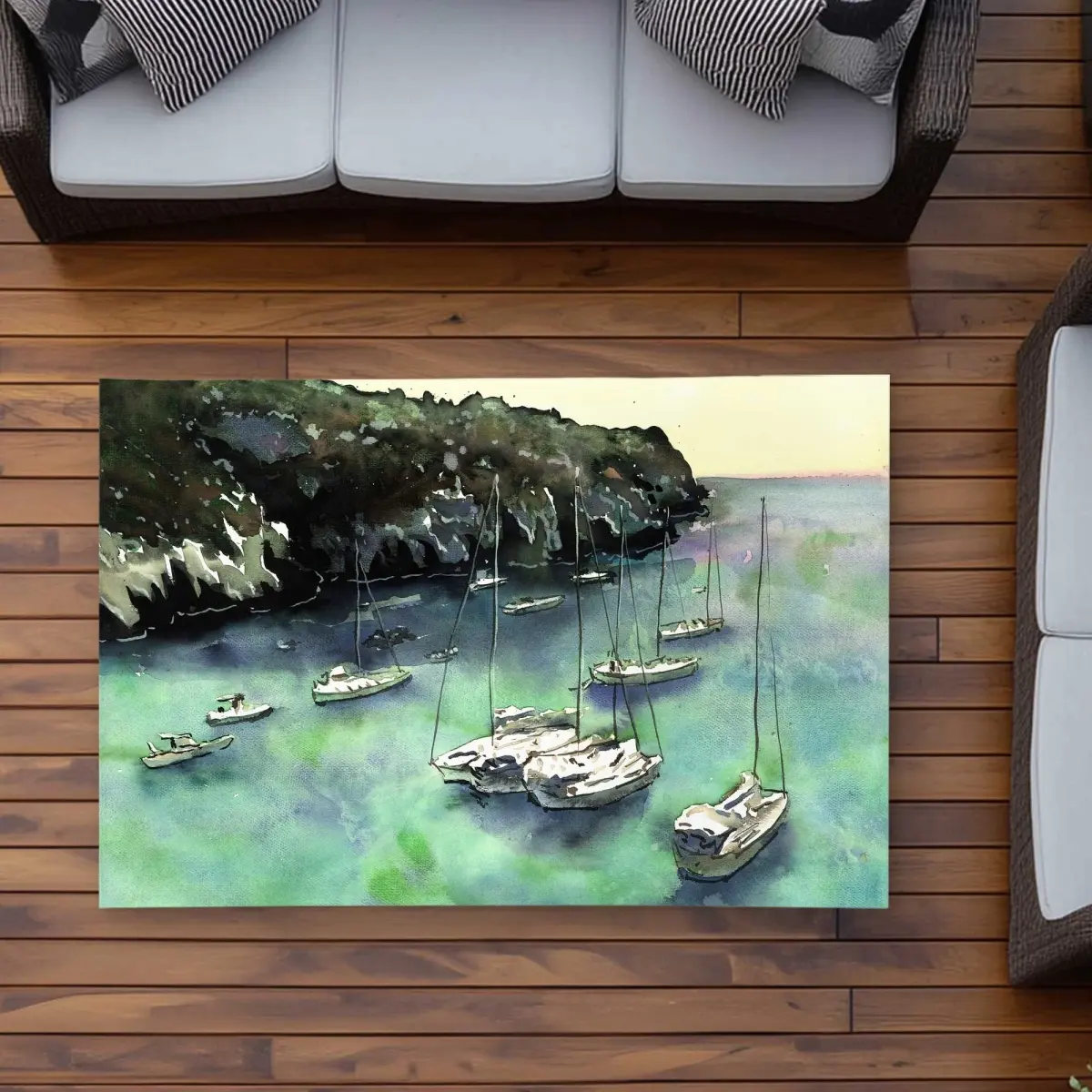 212 MAIN 3x5 ft Rectangle Area Rug - Boat Motif Marine Theme Design, Coastal Vibes, UV Protected, Indoor/Outdoor Cala Macarella Decor for Living Room/Patio