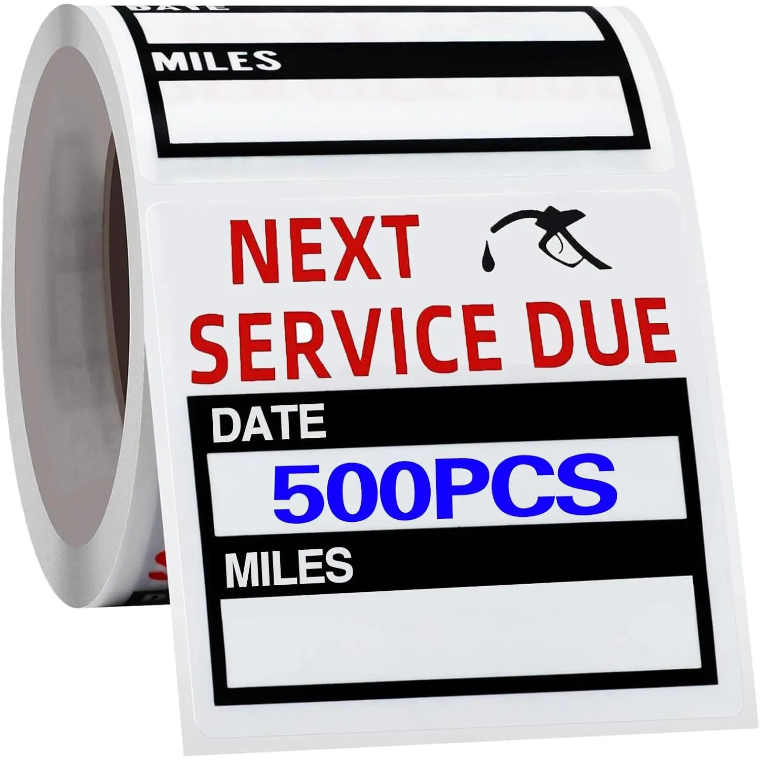 500-Count Glossy Automobile Maintenance Oil Change Due Reminder Stickers, 2x2in Removable Self-Adhesive No-Residue Windshield Labels, Black Write-On Rolls with Firm Hold, Synthetic Car Exterior Accessories (Fill In Date + Miles)