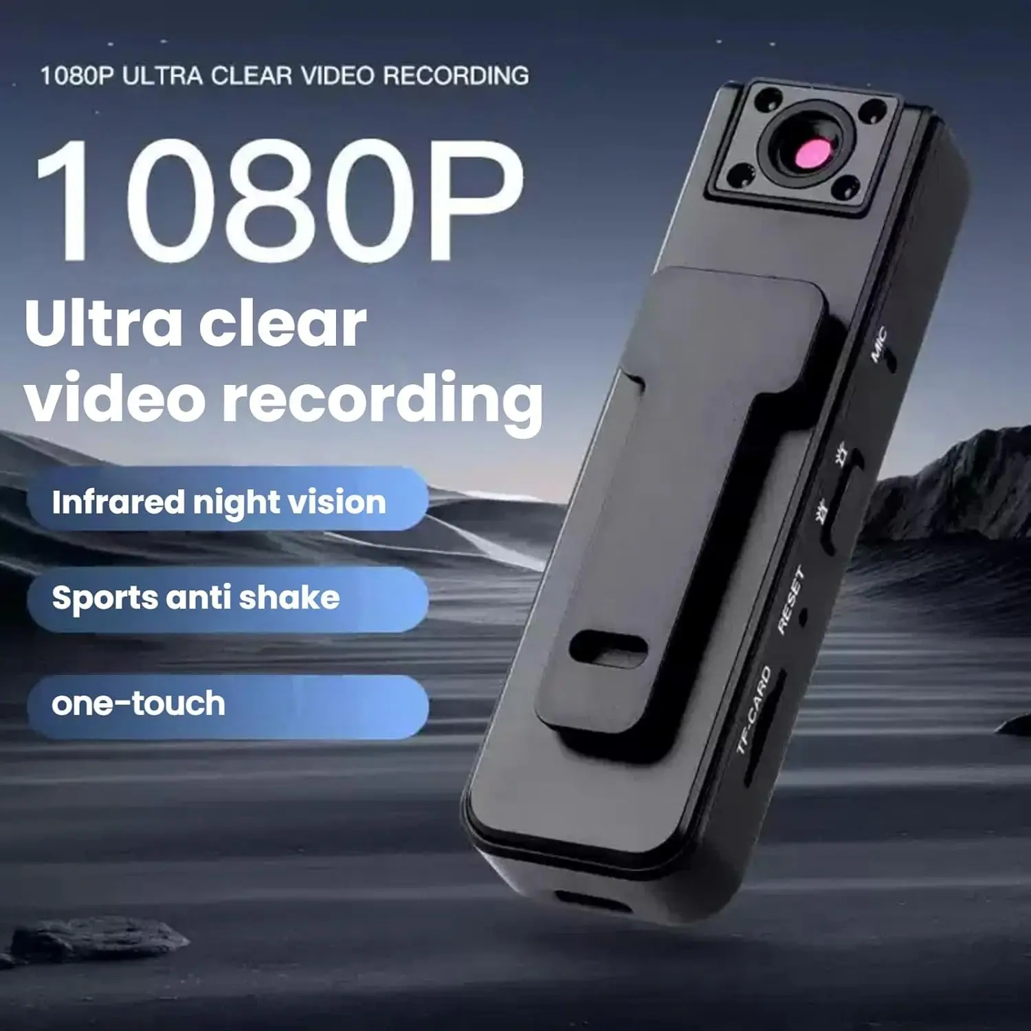 Portable Rechargeable Body Cam Video Camera with 16G SD Card, 1080p HD Audio-Video Recording, 180° Rotatable Lens, Night Vision, Motion Detection, Loop Rec, Wearable Camcorder for Hiking, Surfing, Climbing, Rotating Lens
