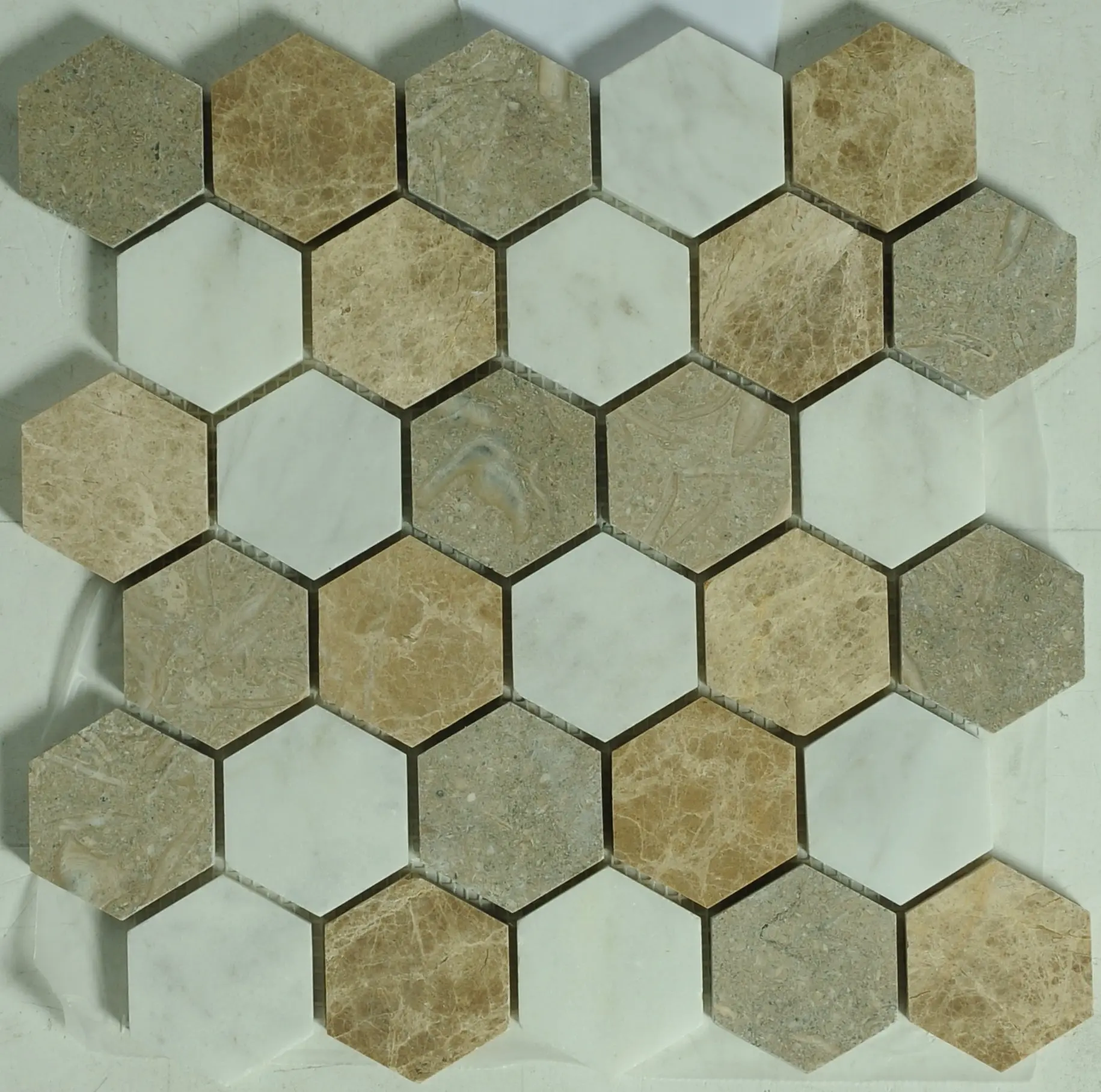 Golden Isle 2x2 Hexagon Honed Marble Mosaic Tile, Residential Traditional Mosaic Backsplash Flooring for Backsplash Applications