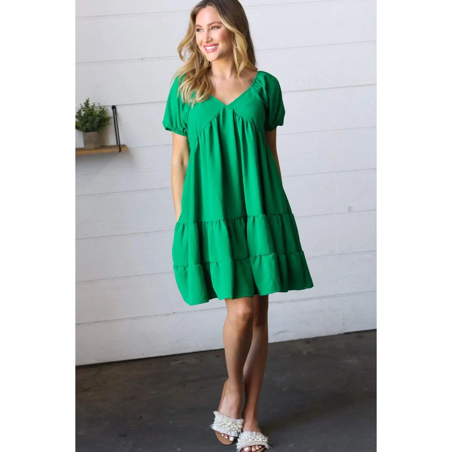 Kelly Green Sweetheart Tiered Crinkle Dress Kelly Green Sweetheart Tiered Crinkle Dress