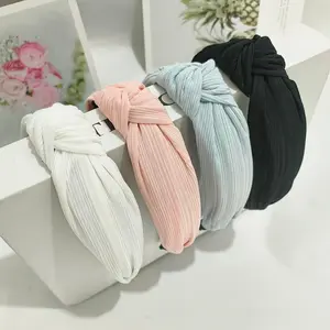 Pack of 4 Elegant Minimalist Solid Color Fabric Headbands, Wide Knotted Hair Bands, Daily Wear Hair Accessories Set for Spring/Summer