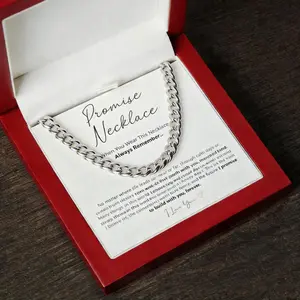 Promise Necklace for Boyfriend, Waterproof Stainless Steel Cuban Chain, Love & Commitment Symbol, LED Wooden Box Gift for Valentine’s Day, Birthday