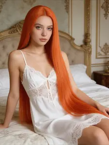 Long orange straight wig, Straight synthetic wig, Synthetic material wigs, with an adjustable mesh cap. Frizz-free and tangle-free, easy to manage, suitable for sensitive scalps, perfect for everyday wear, Halloween