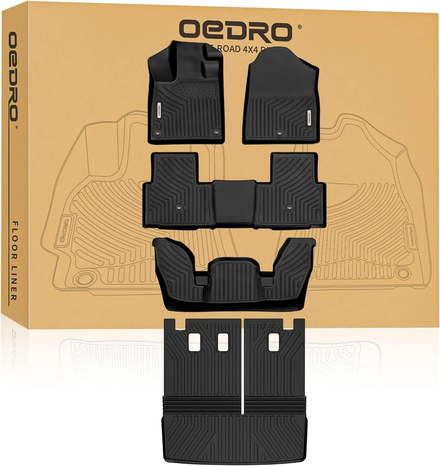 OEDRO TPE Floor Mats fits 2023-2026 Honda Pilot, All Weather, Waterproof