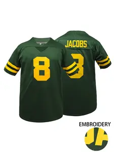 Men's Loose Fit Short Sleeve T-Shirt, Embroidered Design, Green Bay Football Jersey,Breathable & Comfortable Rugby Jersey, Ideal for Outdoor Sports & Casual Wear