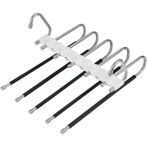 5 Layers Pants Hangers Space Saving, Jeans Hangers Non Slip Multifunctional Rack S Type Closet Organizer With Extre 5 Hooks For Leggings Trousers Closet Storage