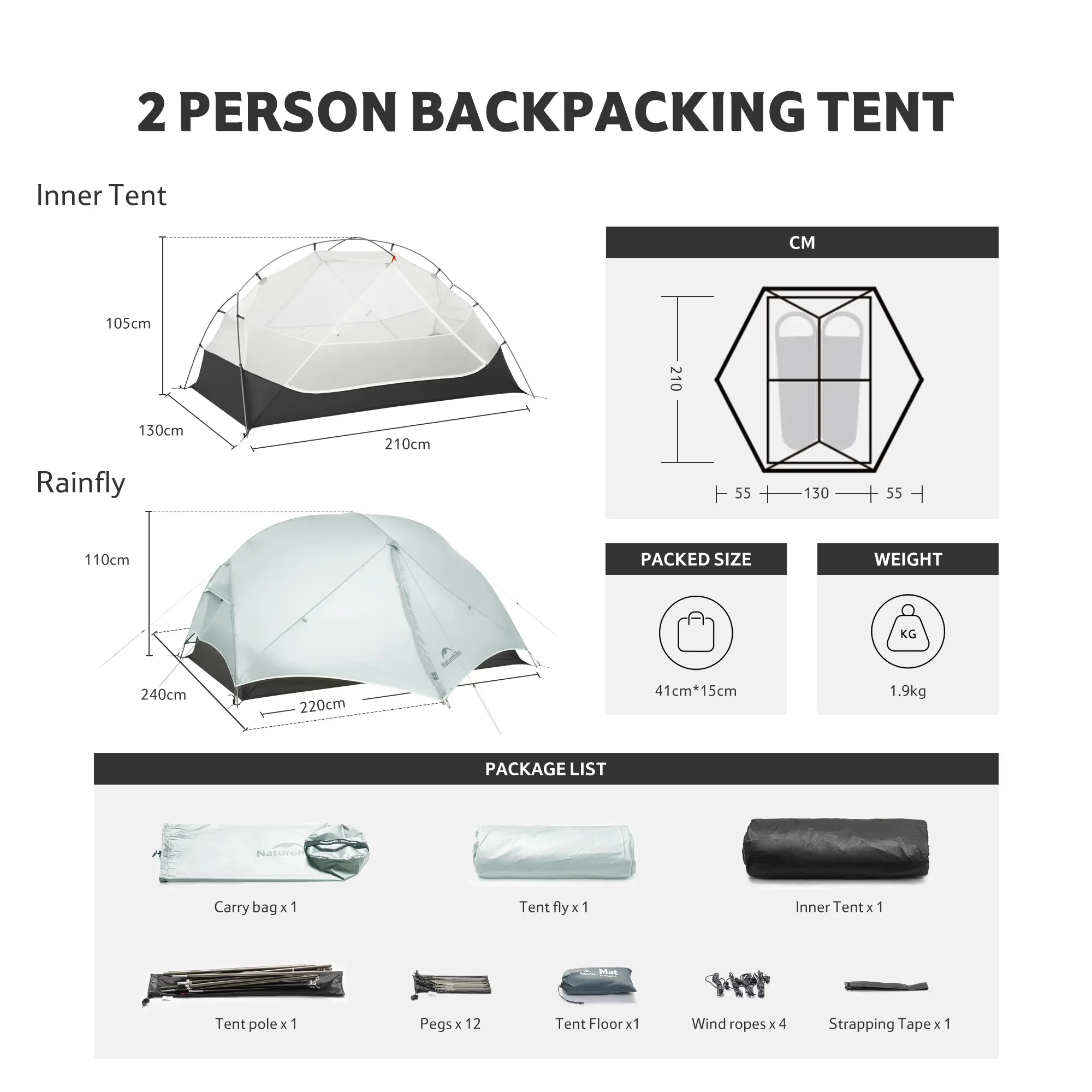 Naturehike Mongar UL 1-2 Person Backpacking Tent,15D Nylon Waterproof Ultralight One Person Two Person Tent with Footprint Windproof Portable Tent Outdoor Camping Shelter beach tent