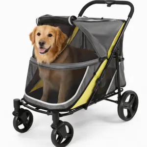 Heavy-Duty Dog Stroller for Large Dogs & Cats, All-Terrain 4-Wheel Wagon, Dual Entry, Easy Fold, One-Foot Brake, Air Mesh Ventilation, Storage Basket, Supports Up to 176 lbs