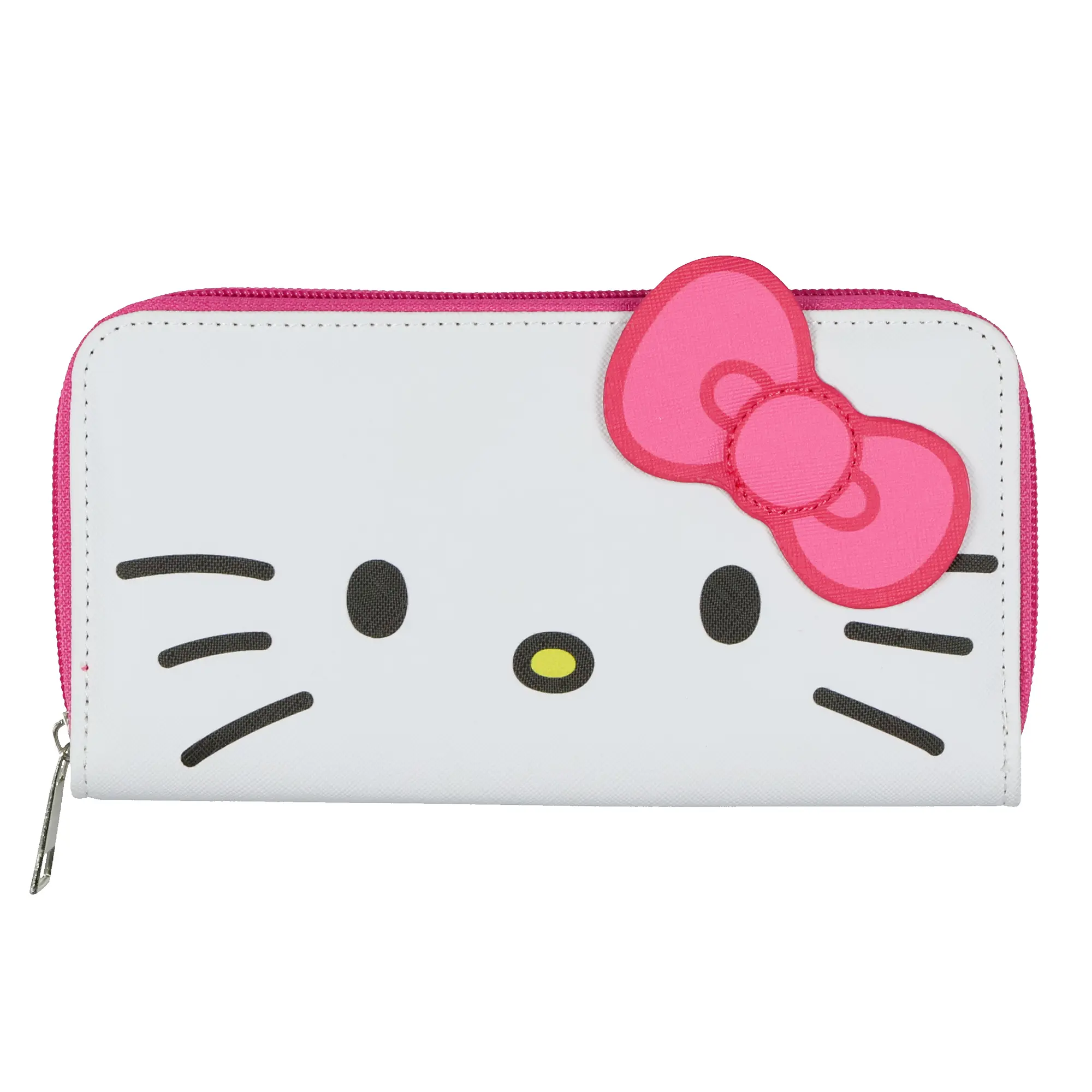 Sanrio Hello Kitty Wallet Women's 3D Bow Faux Saffiano Leather Full Zip Around Wallet, Wallets For Women, Animal‑Free Pu