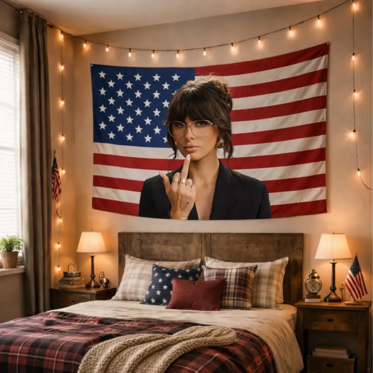 Ella Langley Singer American Flag Tapestry - Pink Patriotic Home Wall Hanging Decoration with Bold Visuals, Independence Day Room Decorations for Fans, Music Room Photo Blanket