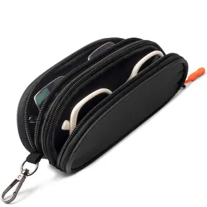 Unisex Lens Protective Double Eyeglasses Case - Soft Nylon Fabric, 2-Compartment Portable Sunglasses Organizer, Keyclip Add-On, Zipper Pouch Glasses Holder for Travel Use,summervibes