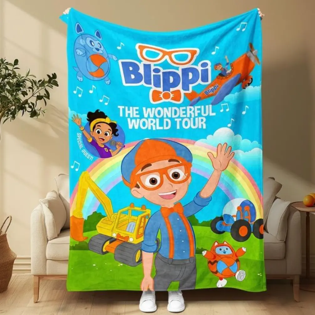 Blippi Plush Blanket for Kids - Anti-Pilling Cozy Throw, Soft Breathable Lightweight Flannel Blanket, Learning Cartoon Home Decor, Great for Beach Picnics & Holiday Gifting