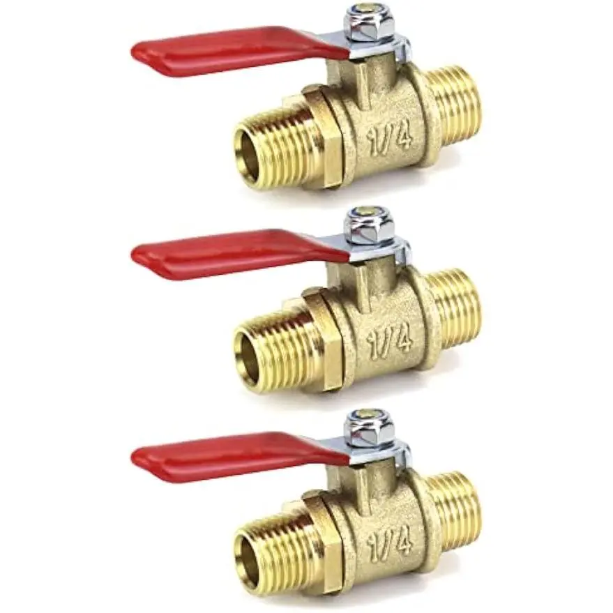Ball Valve, 3 Pcs 1/4" Heavy Duty Brass Ball Valve Shut Off Switch, 1/4" Male x Male NPT Thread Pipe Fitting Air Compressor Shut Off Valve