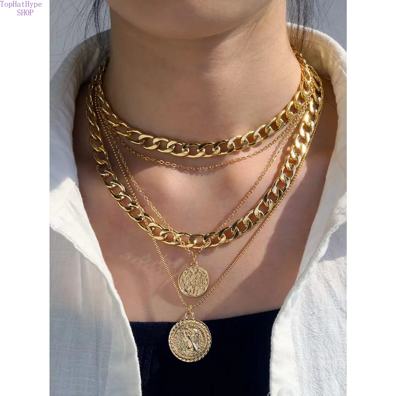 Minimalist Layered Necklace for Women, Elegant Disc Coin Pendant, Adjustable Chain & Link Design for an Everyday Sparkle Jewelry Stack, Layered Chain Jewelry Sets, Cute Jewelry Sets